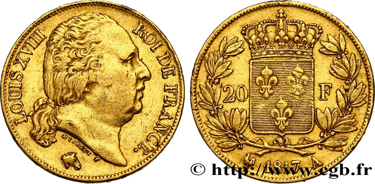 20 francs or Louis XVIII, tête nue 1817 Paris F.519/5 XF45 