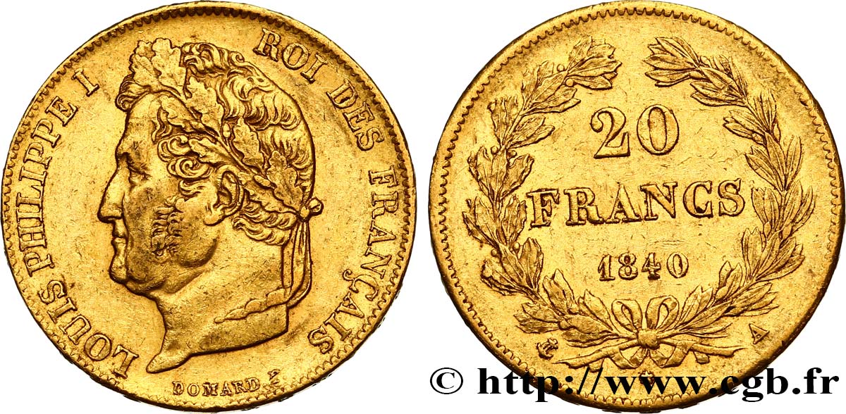 20 francs or Louis-Philippe, Domard 1840 Paris F.527/22 SS48 