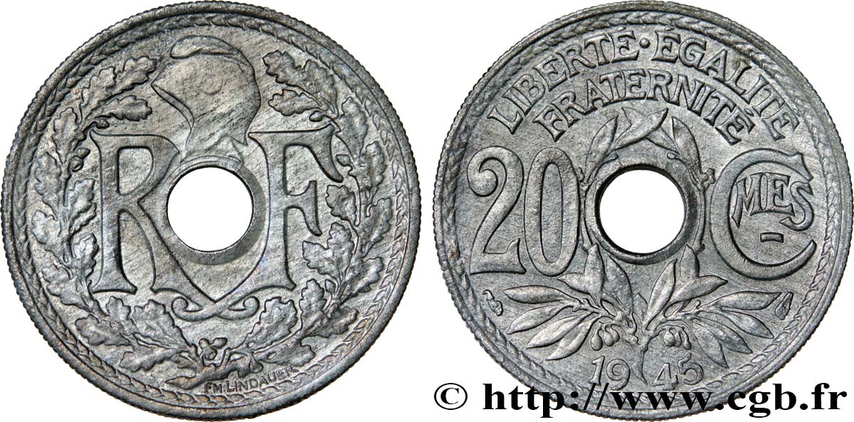 20 centimes Lindauer 1945  F.155/2 AU58 