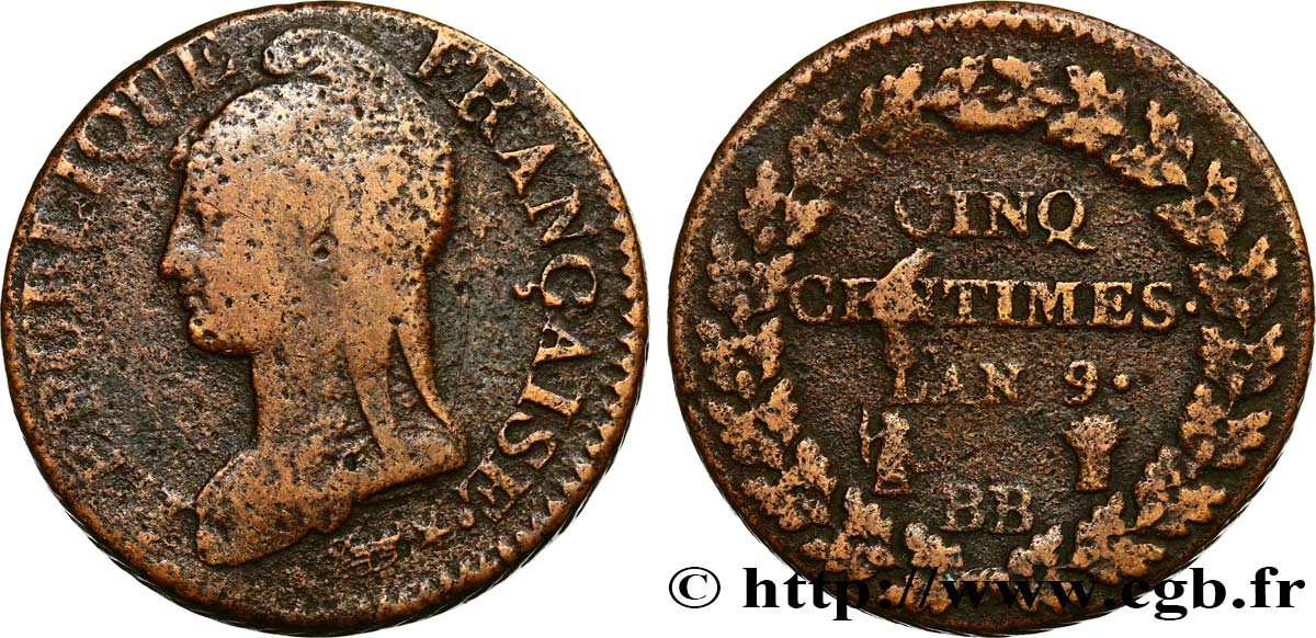 Cinq centimes Dupré, grand module 1801 Strasbourg F.115/155 BC35 