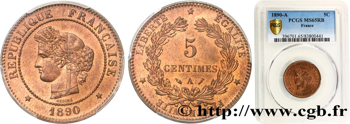 5 centimes Cérès 1890 Paris F.118/32 FDC65 PCGS