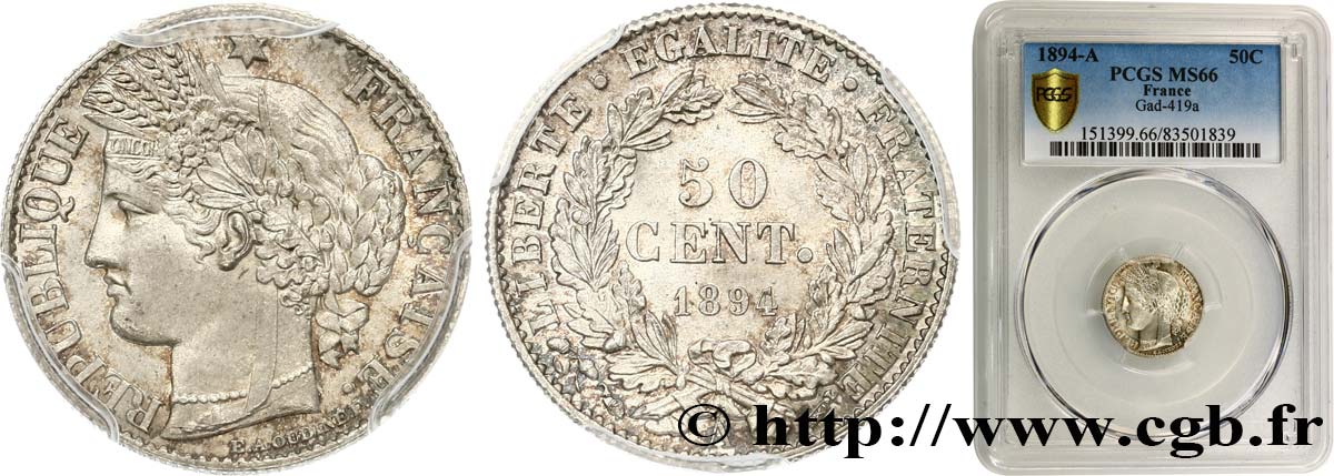 50 centimes Cérès, Troisième République 1894 Paris F.189/15 ST66 PCGS