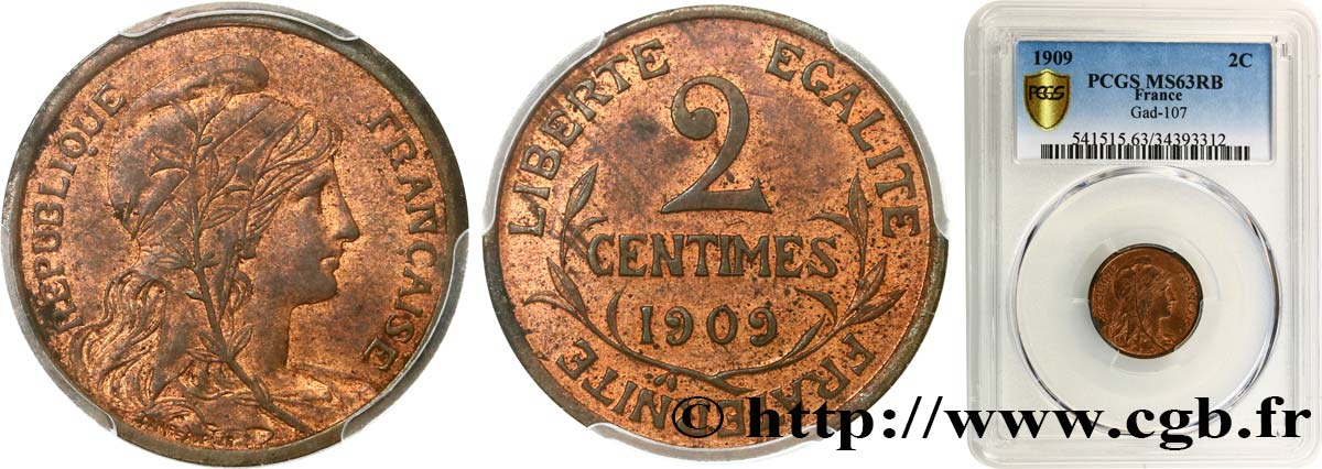2 centimes Daniel-Dupuis 1909 Paris F.110/12 SC63 PCGS