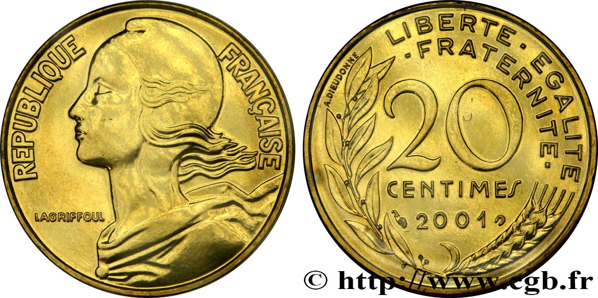 20 centimes Marianne, BU (Brillant Universel) 2001 Pessac F.156/46 MS 