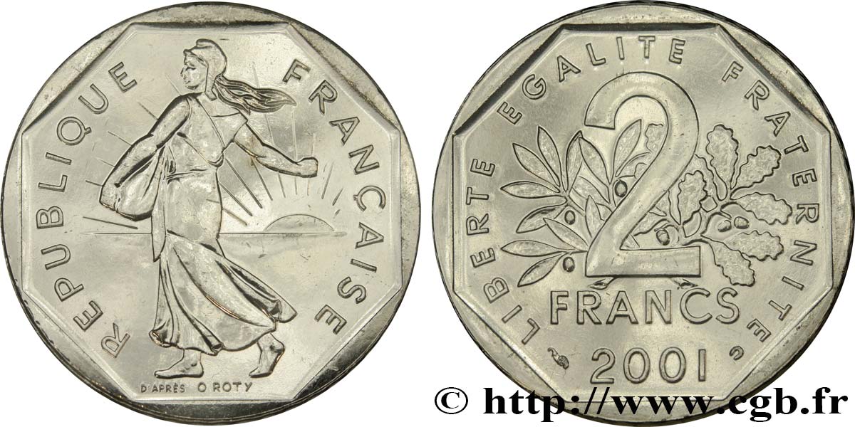 2 francs Semeuse, nickel, BU (Brillant Universel)  2001 Pessac F.272/29 MS 