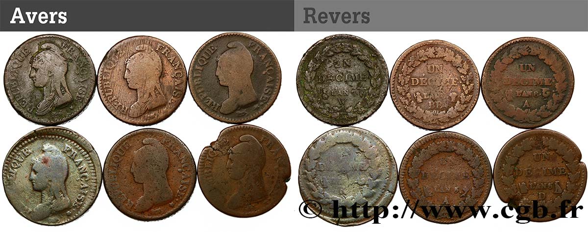Lot de 6 pièces de Un Décime Dupré n.d. - F.129/1 RC/BC+ 