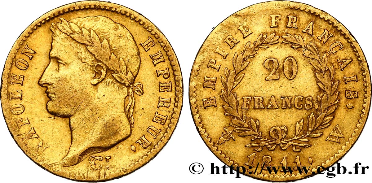 20 francs or Napoléon, tête laurée, Empire français 1811 Lille F.516/21 BB42 