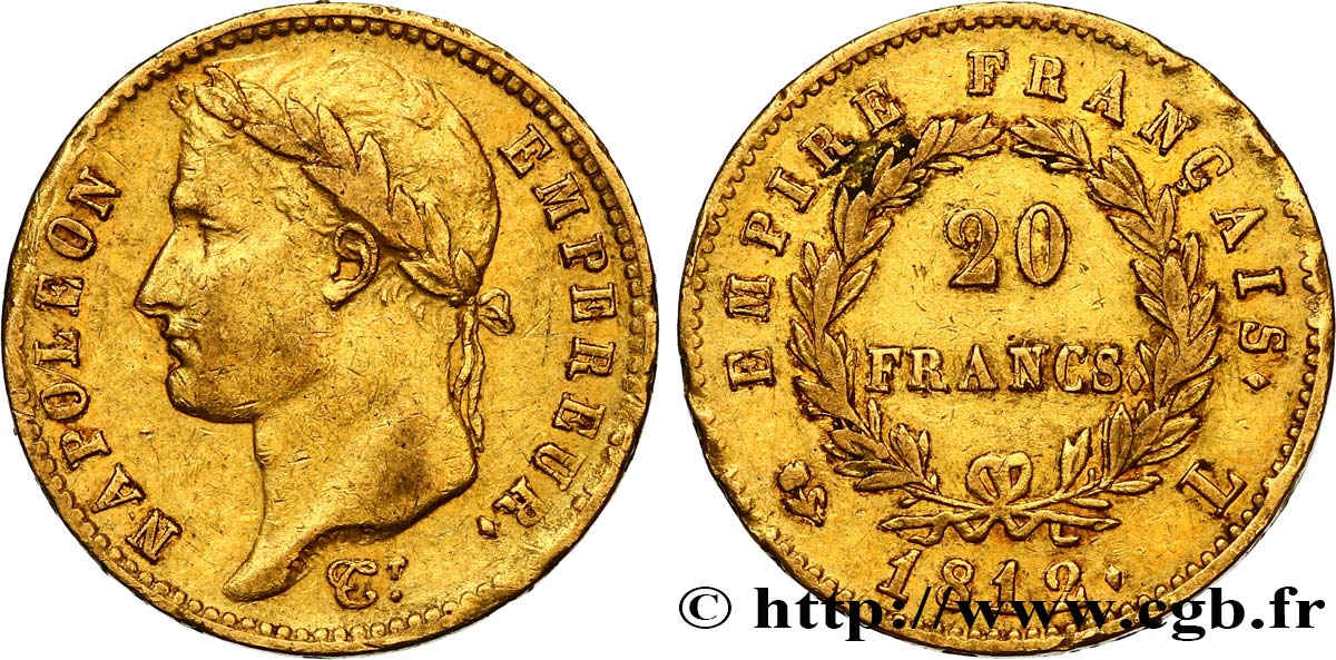 20 francs or Napoléon tête laurée, Empire français 1812 Bayonne F.516/24 XF42 