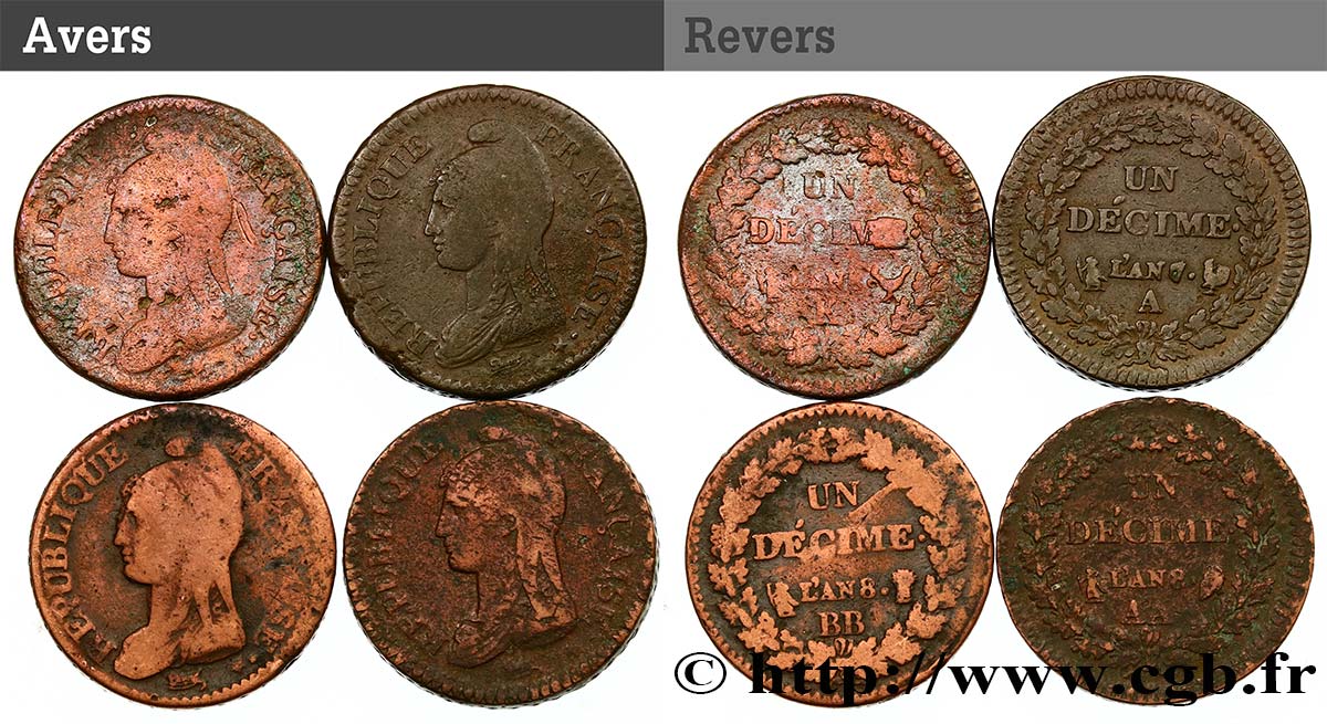 Lot de 4 pièces de Un Décime Dupré n.d. - F.129/54 RC/BC 