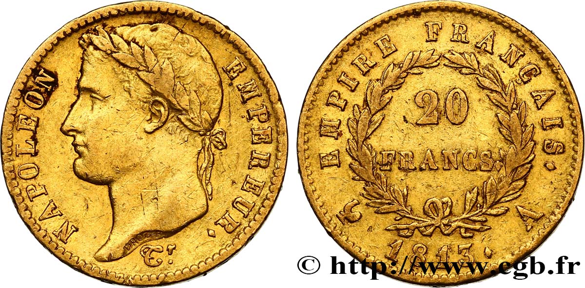 20 francs or Napoléon tête laurée, Empire français 1813 Paris F.516/30 TTB42 