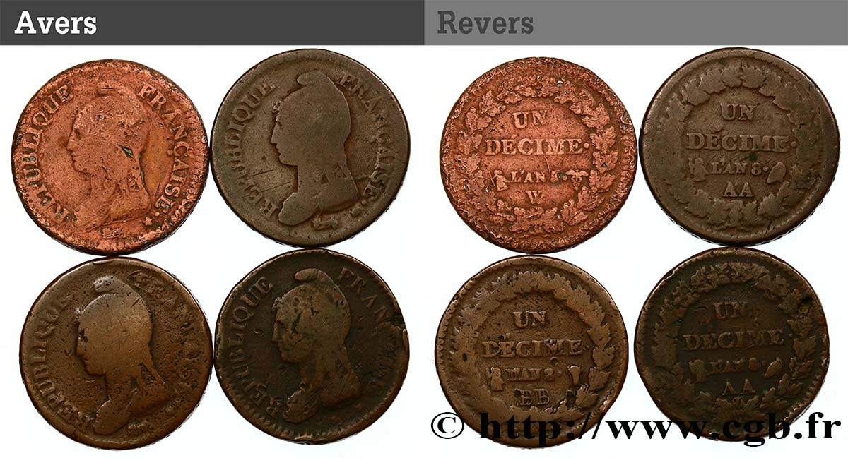 Lot de 4 pièces de Un Décime Dupré n.d. - F.129/46 RC/BC 