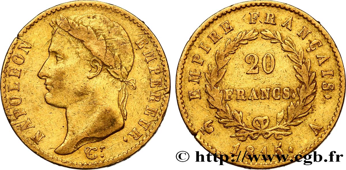 20 francs or Napoléon tête laurée, Cent-Jours 1815 Paris F.516A/1 TB35 