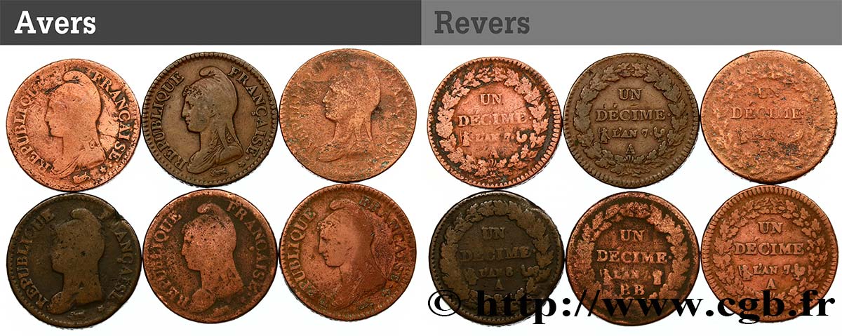 Lot de 6 pièces de Un Décime Dupré n.d. - F.129/20 RC/BC 