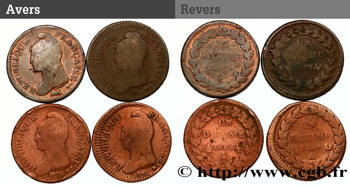 Lot de 4 pièces de Un Décime Dupré n.d. - F.129/20 RC/BC 