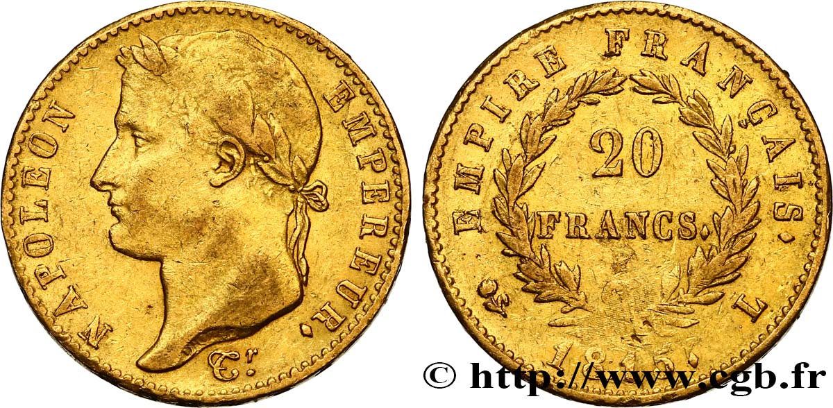 20 francs or Napoléon tête laurée, Cent-Jours 1815 Bayonne F.516A/2 VF35 