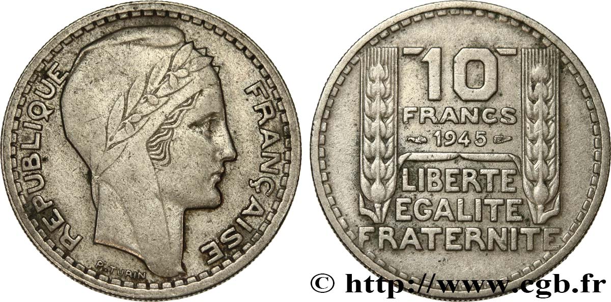 10 francs Turin, grosse tête, rameaux courts 1945  F.361A/1 SS45 