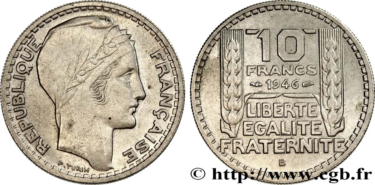 10 francs Turin, grosse tête, rameaux courts 1946 Beaumont-Le-Roger F.361A/3 AU55 