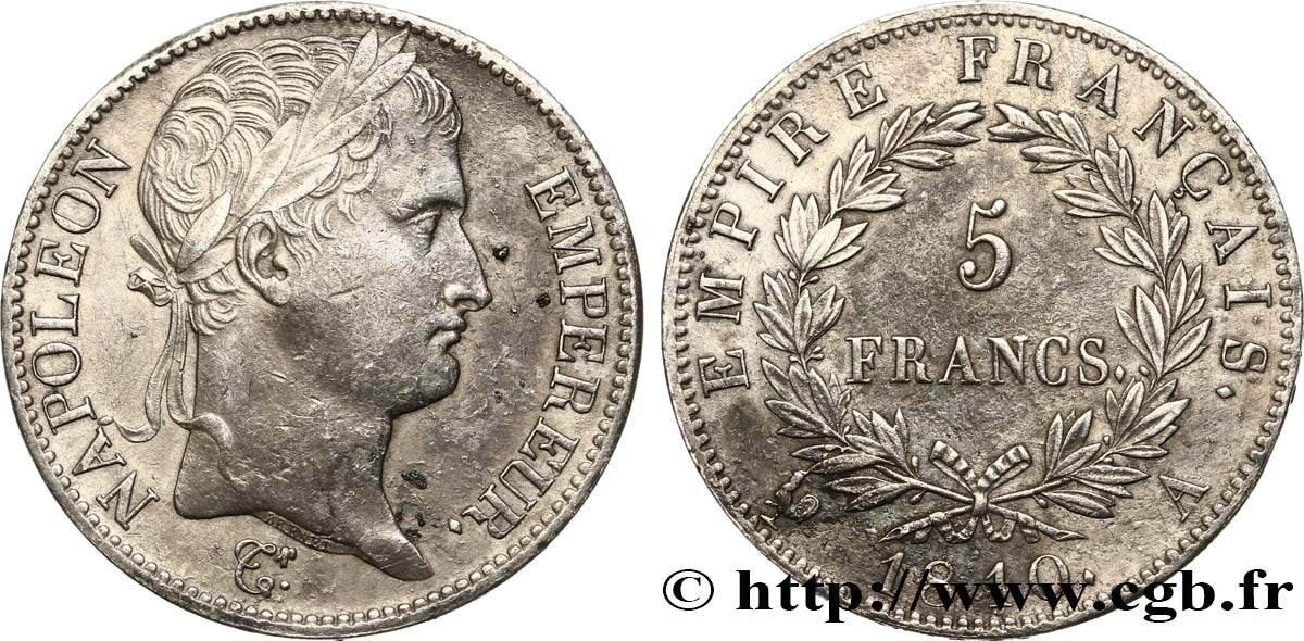 5 francs Napoléon Empereur, Empire français 1810 Paris F.307/14 TTB50 