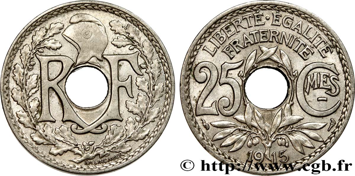 25 centimes Lindauer, Cmes souligné 1915  F.170/3 SS50 
