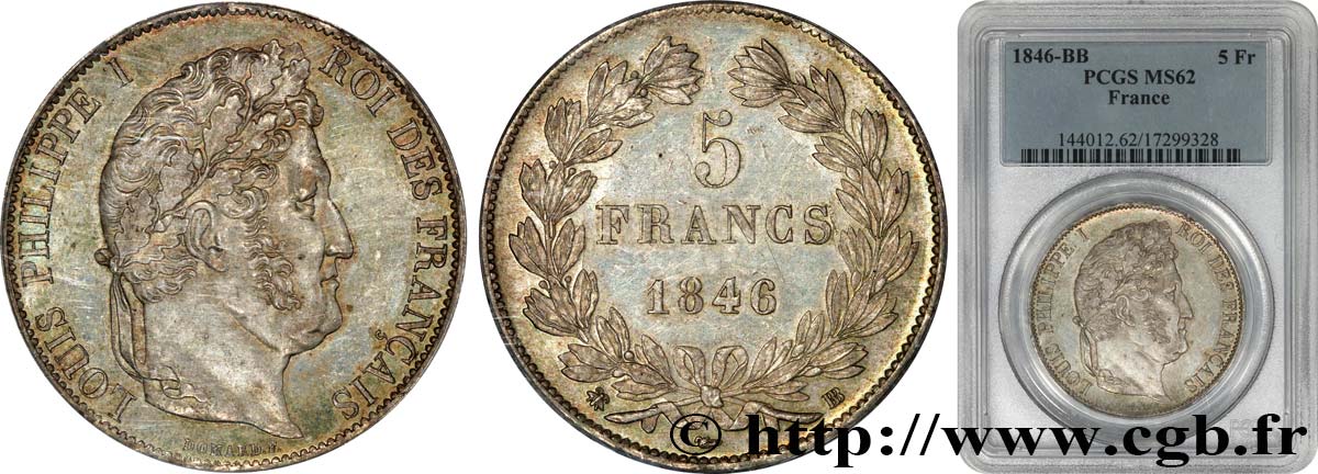 5 francs IIIe type Domard 1846 Strasbourg F.325/11 EBC62 PCGS