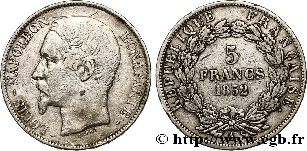 5 francs Louis-Napoléon, 1er type 1852 Paris F.329/1 VF 