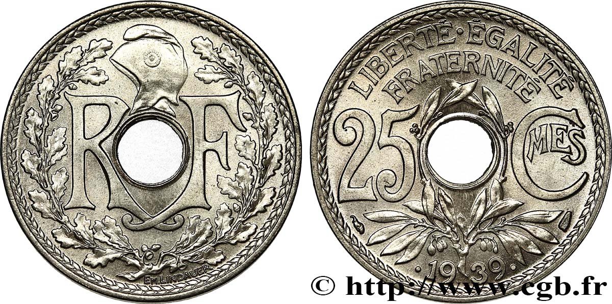 25 centimes Lindauer, Maillechort 1939  F.172/3 MS65 