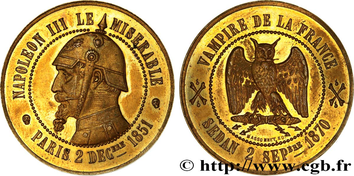 Médaille satirique “Au Hibou”, module de 10 centimes 1870  Schw.F2b p.366 SUP62 