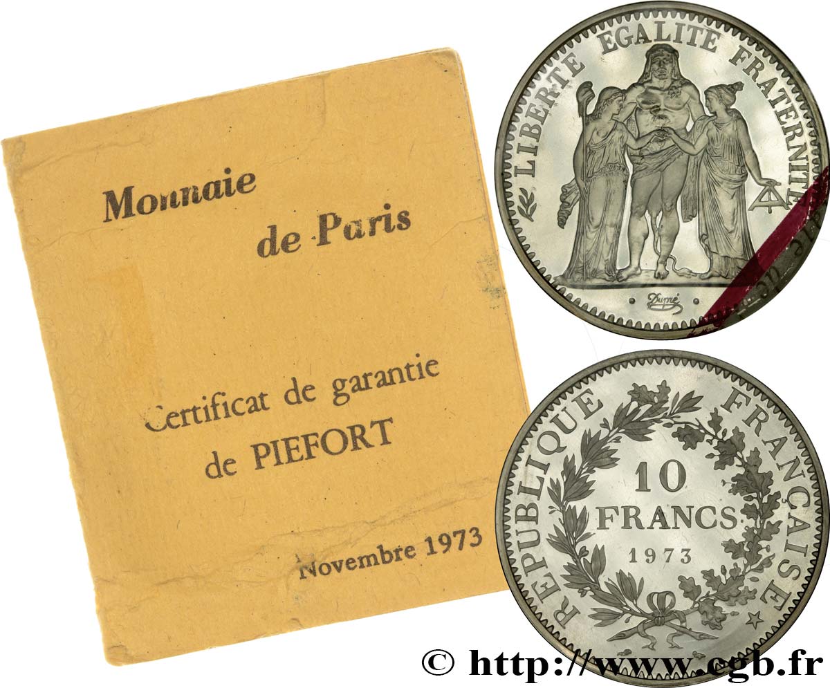 Piéfort argent de 10 francs Hercule 1973 Pessac F.364/12P FDC 