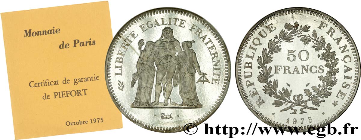 Piéfort argent de 50 francs Hercule 1975  F.427/3P ST 