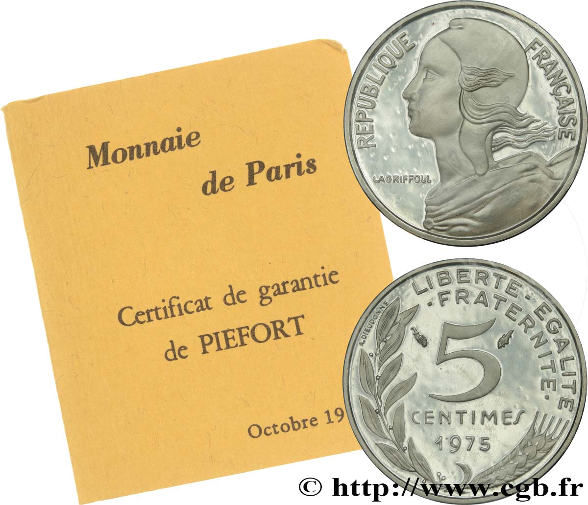 Piéfort argent de 5 centimes Marianne 1975 Pessac F.125/11P MS 