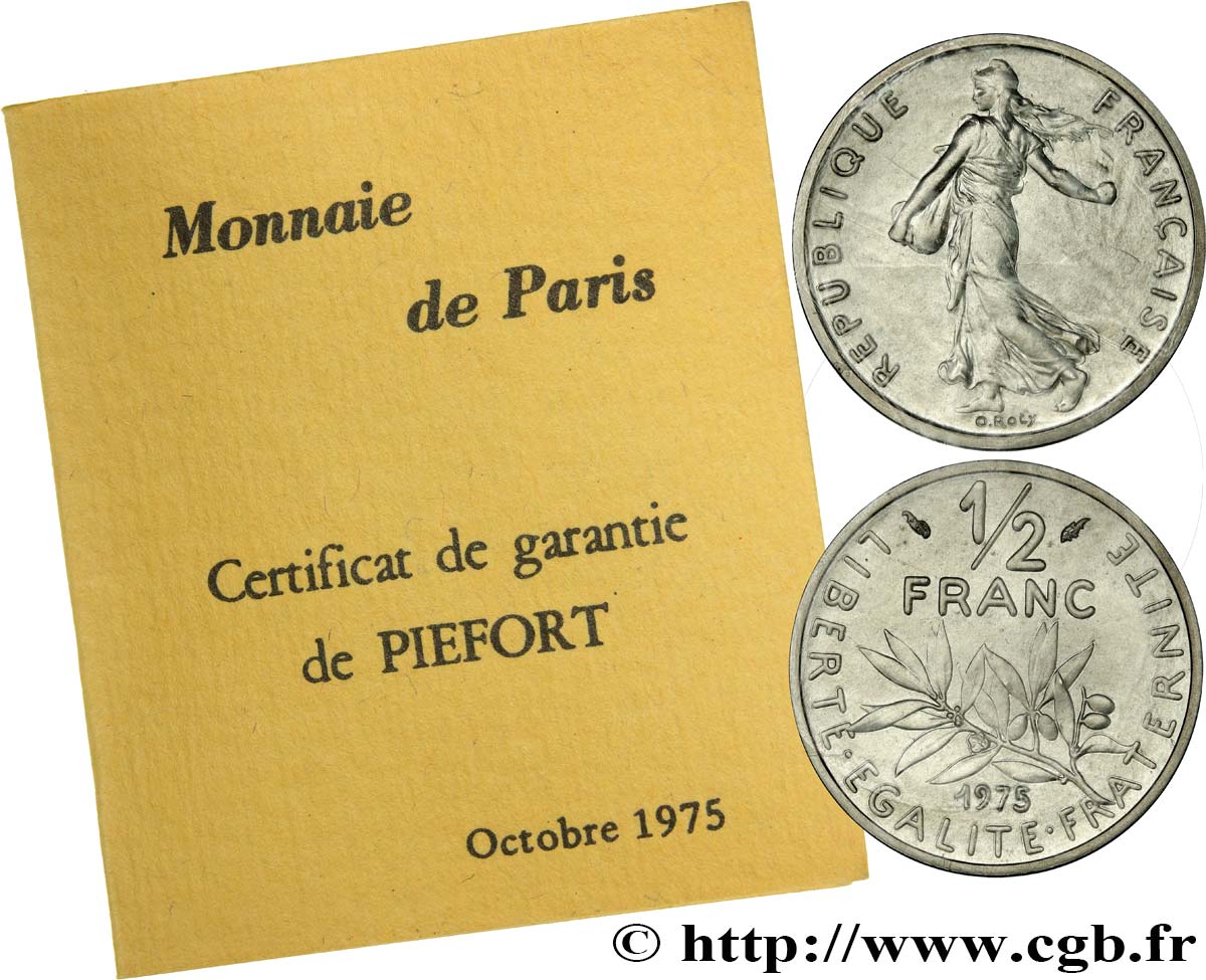 Piéfort argent de 1/2 franc Semeuse 1975 Pessac F.198/14P FDC 
