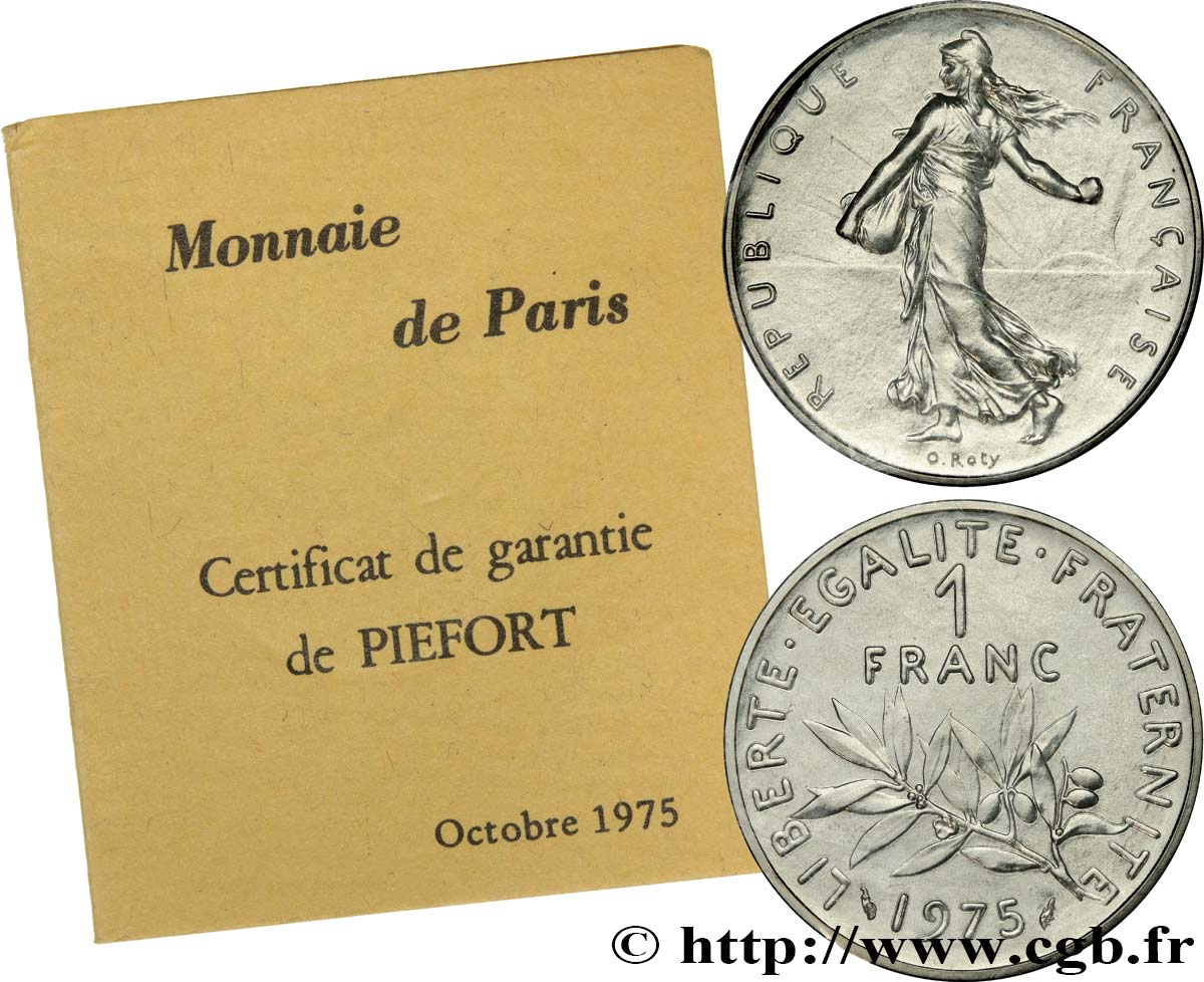 Piéfort nickel de 1 franc Semeuse 1975 Paris GEM.104 P1 FDC 