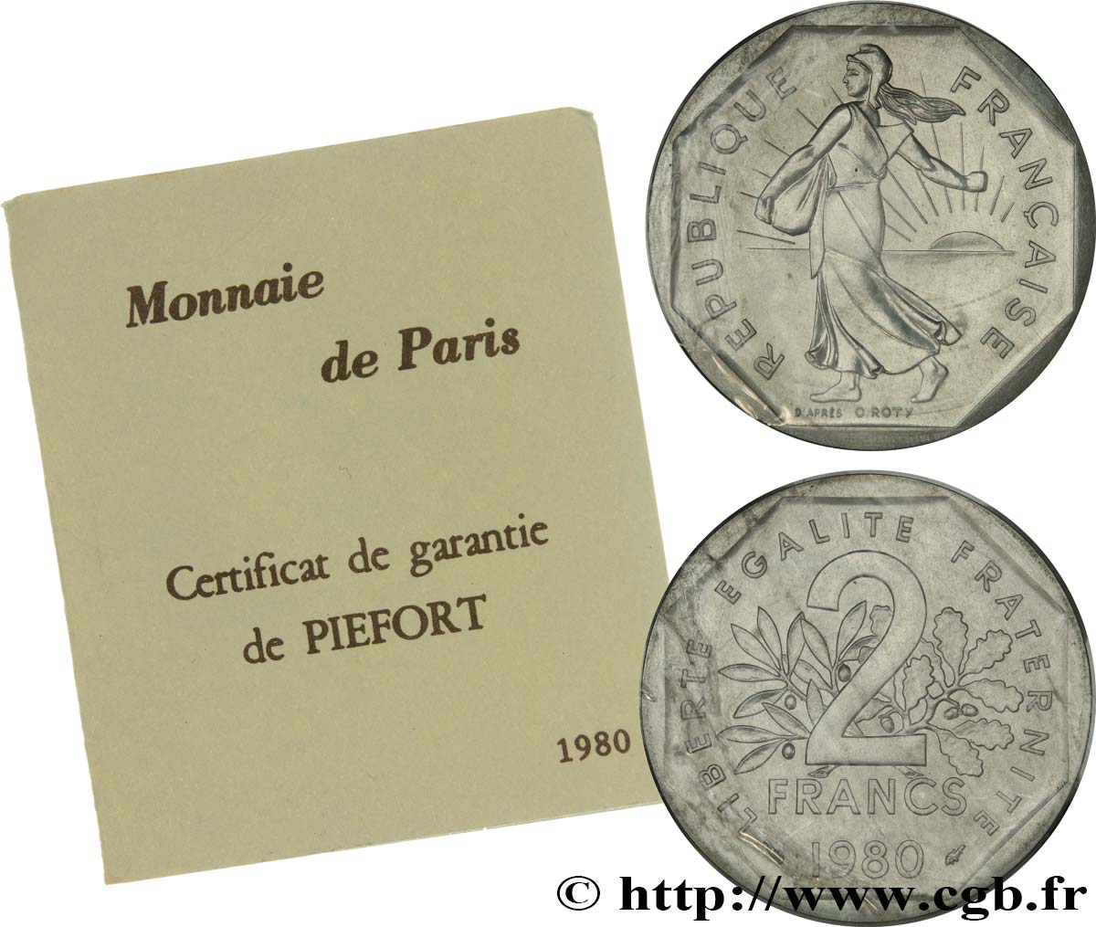 Piéfort argent de 2 francs Semeuse 1980 Pessac F.272/4P FDC 