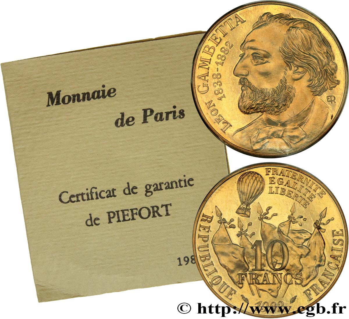 Piéfort cupro-nickel de 10 francs Gambetta 1982 Pessac F.366/2P ST 