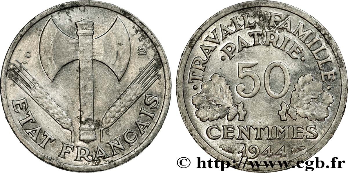 50 centimes Francisque, légère 1944 Castelsarrasin F.196/6 SS 