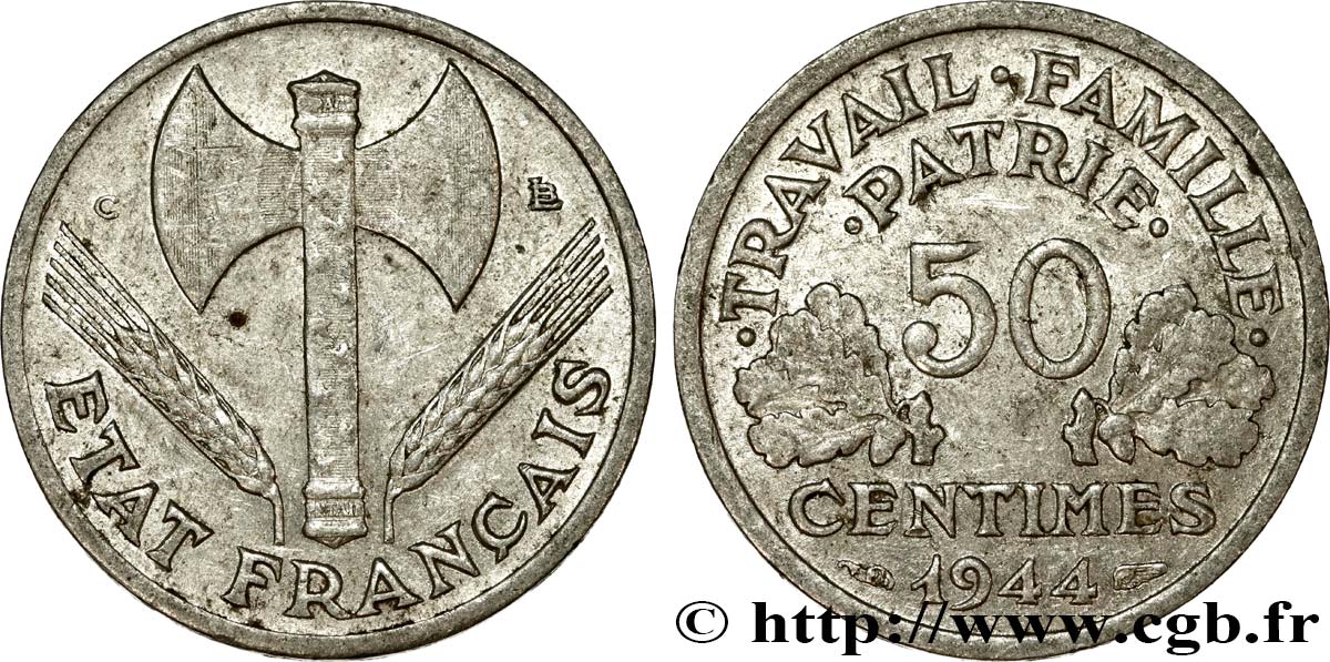 50 centimes Francisque, légère 1944 Castelsarrasin F.196/6 S35 