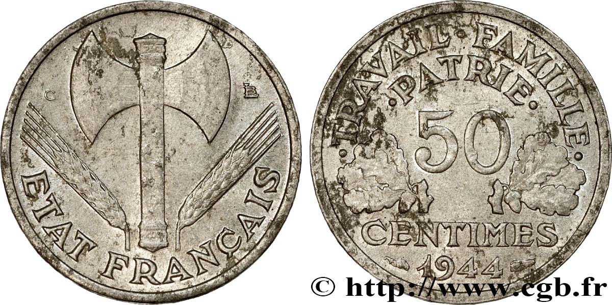 50 centimes Francisque, légère 1944 Castelsarrasin F.196/6 TTB 