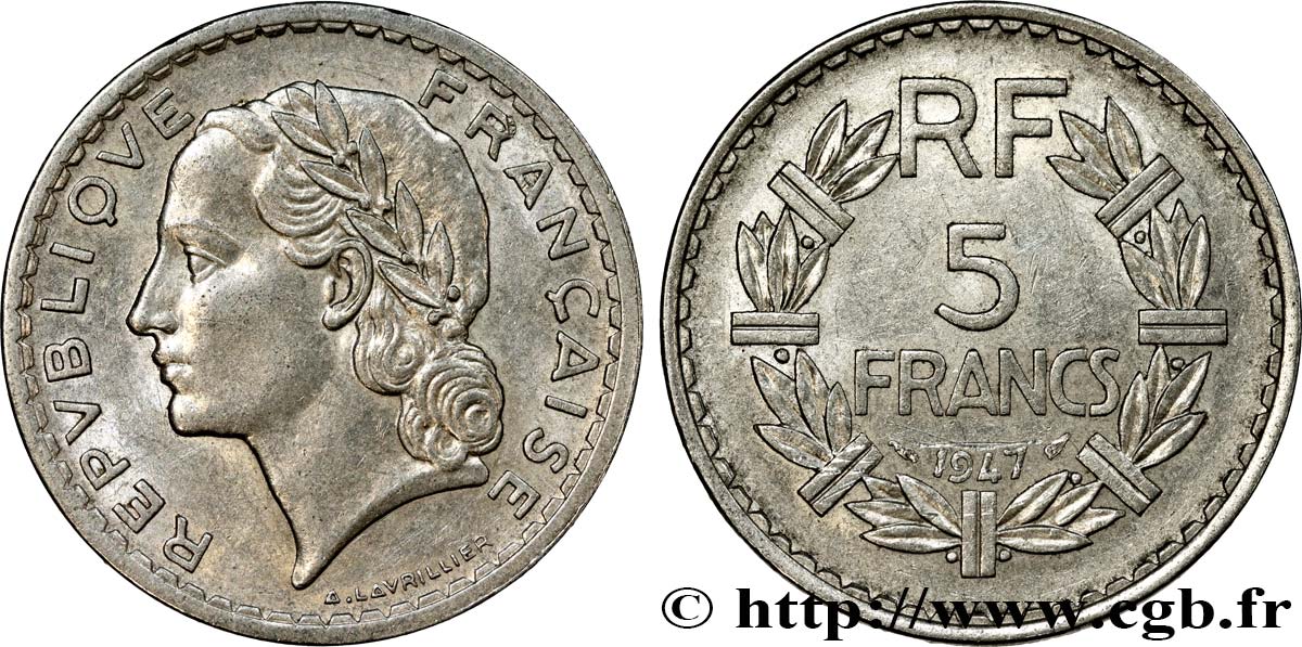 5 francs Lavrillier, aluminium 1947  F.339/9 BB 