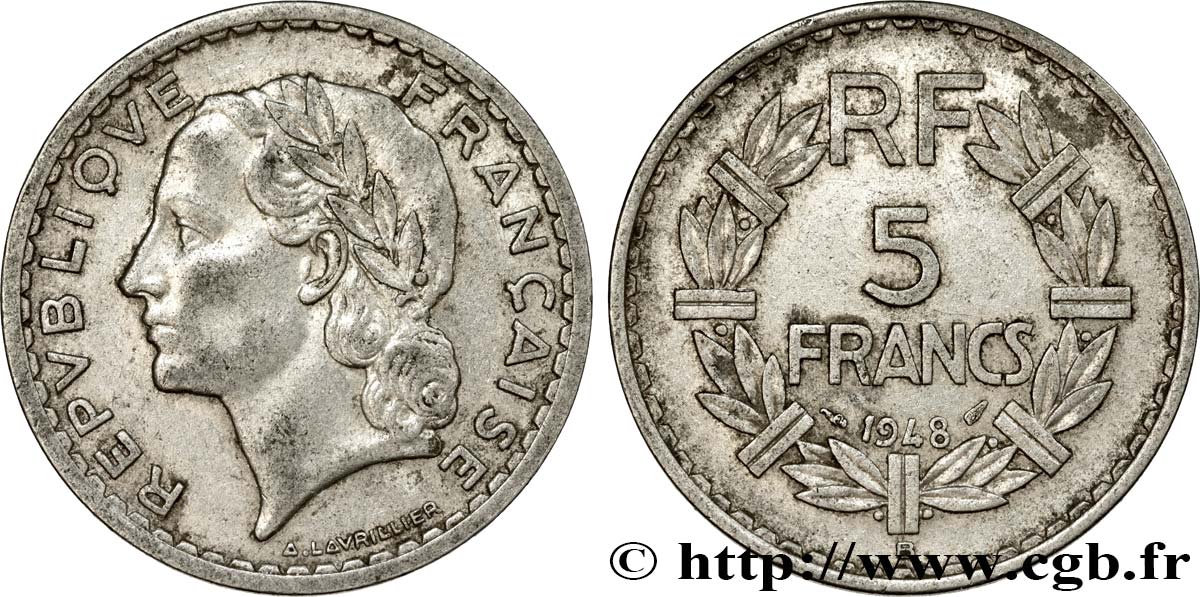 5 francs Lavrillier, aluminium 1948 Beaumont-Le-Roger F.339/15 BC35 