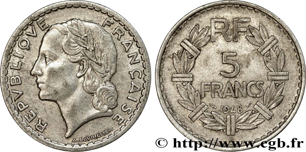 5 francs Lavrillier, aluminium 1948 Beaumont-Le-Roger F.339/15 MBC40 