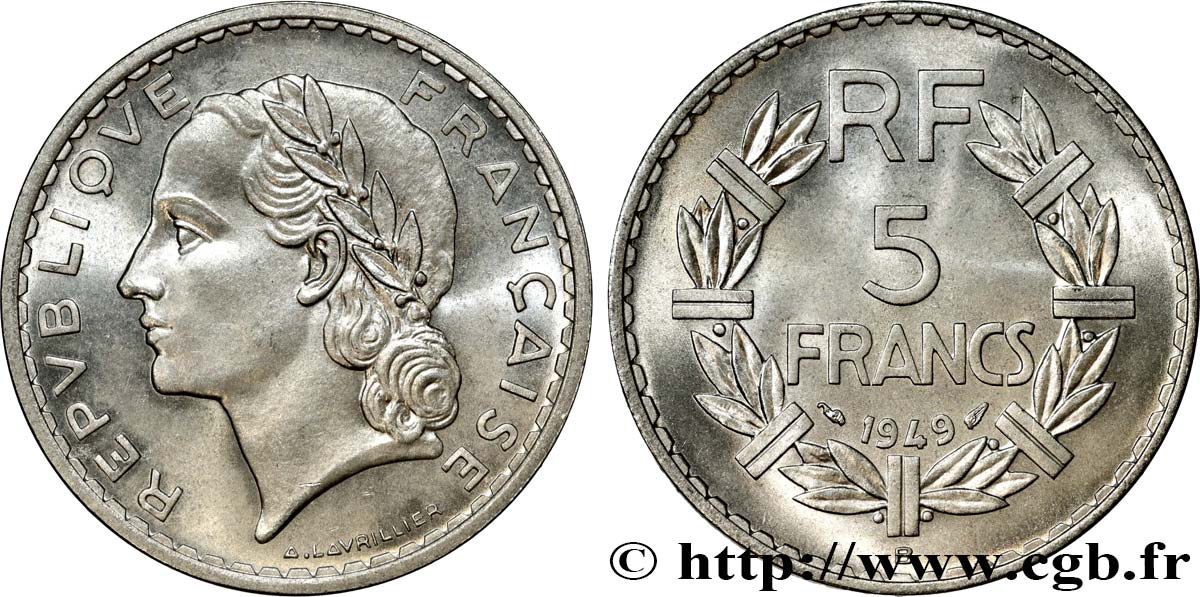 5 francs Lavrillier, aluminium 1949 Beaumont-le-Roger F.339/19 SPL64 