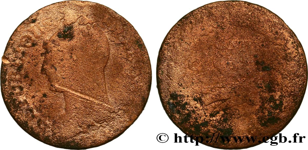 Cinq centimes Dupré, grand module,  refrappage  du décime CNIQ n.d. s.l. F.114/2 ou 8 SGE 