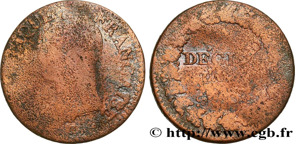 Cinq centimes Dupré, grand module,  refrappage  du décime 1797 Limoges F.114/8 SGE 