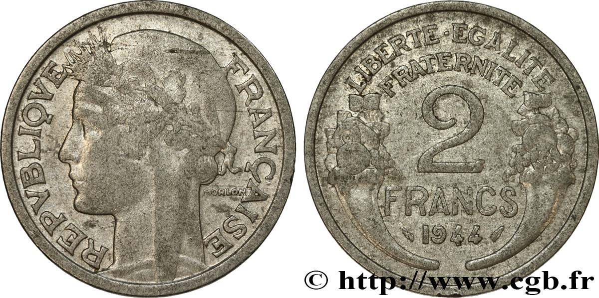 2 francs Morlon, aluminium 1944  F.269/4 VF25 