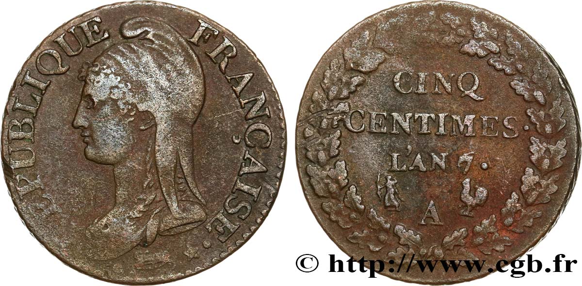 Cinq centimes Dupré, grand module 1799 Paris F.115/51 BC 