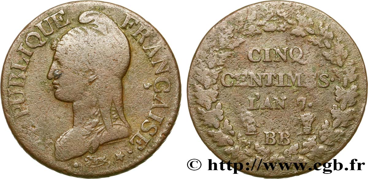 Cinq centimes Dupré, grand module 1799 Strasbourg/Paris F.115/64 BC 