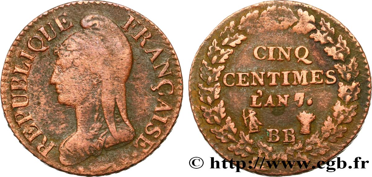 Cinq centimes Dupré, grand module 1799 Strasbourg F.115/61 BC+ 