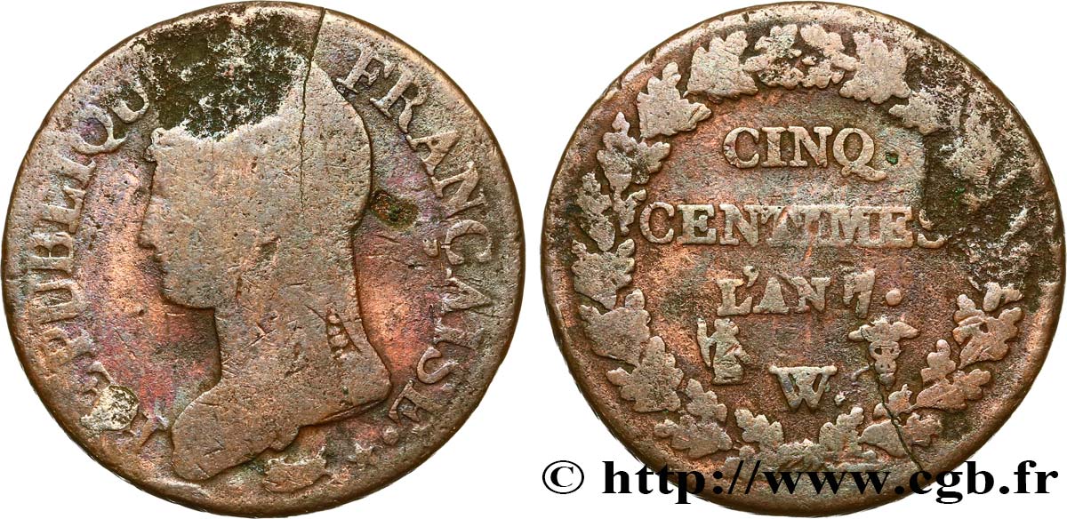 Cinq centimes Dupré, grand module 1799 Lille/Paris F.115/82 BC 