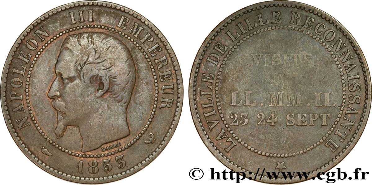 Module 10 centimes, Lille reconnaissante 1853  VG.3366  BC25 