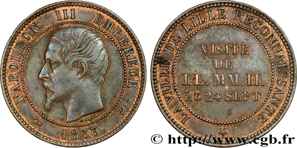 Module Dix centimes, Lille reconnaissante 1853  VG.3366  BB50 
